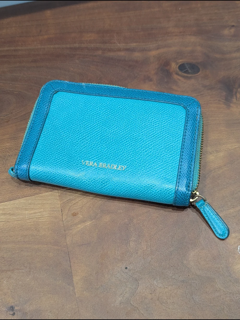 Vera Bradley Turquoise Zip Wallet with Gold Logo